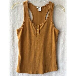 Bozzolo 3 Button Scoop Neck Henley Tank Top Size L Honey Gold Color